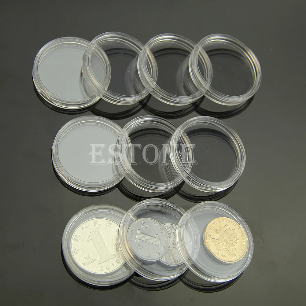 

Hot 10pcs 28mm Clear Round Cases Coin Storage Capsules Holder Round Plastic X4YD