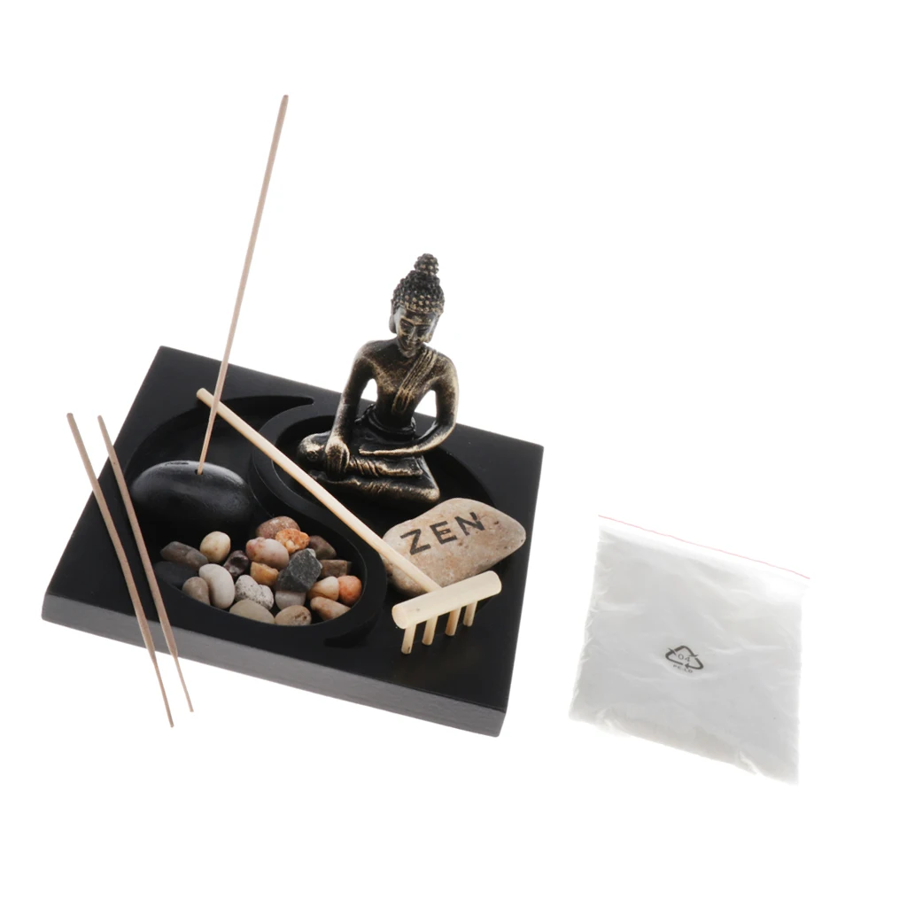 Мини-Ландшафт буддийская статуя Будды песочный стол камни грабли лоток сад | Дом