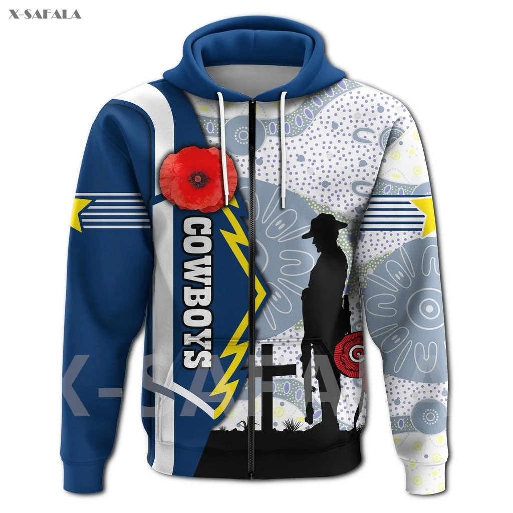 

Cowboys North Aboriginal Anzac Day 3D Printed Hoodie Man Women Harajuku Outwear Zipper Pullover Sweatshirt Casual Jacket