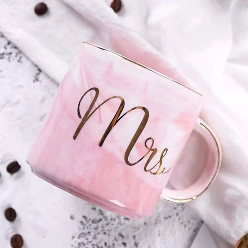 

Gold Plated Marble Pattern Mug Ceramic Coffee Tea Cup for Couples Wedding Gifts