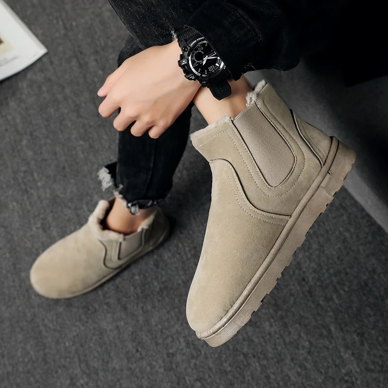 Мужские Зимние ботильоны зимние ботинки из флока теплые мужские