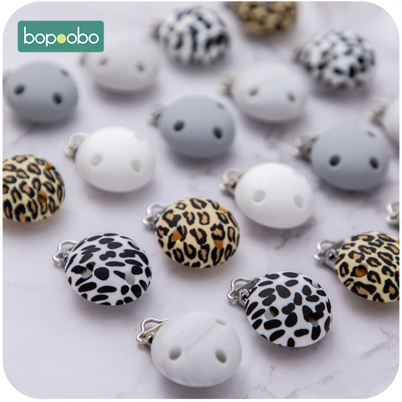 Bopoobo-Pinzas redondas de silicona para chupete, soporte para pezones, Clip para chupete de leopardo, accesorios de cadena de silicona, 20 Uds.-1