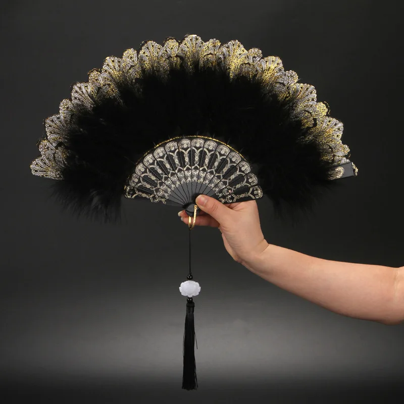 

Feather Folding Fan Home Decoration Dance Hand Fans Classical Chinese Style Manual Court Fan Party Performance Props