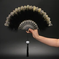feather folding fan home decoration dance hand fans classical chinese style manual court fan party performance props