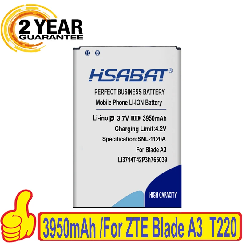 Аккумулятор HSABAT Li3714T42P3h765039 3950 мАч для ZTE Blade A3 T220 AF3 T221 A5 AF5|battery for|battery for ztea5 battery |