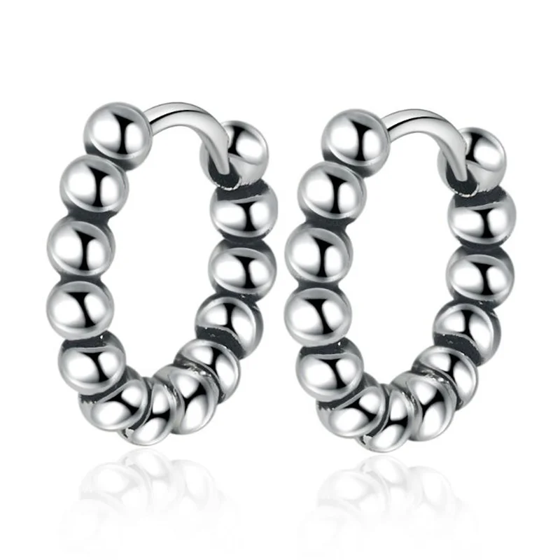 

Trendy 925 Sterling Silver Hoops Earrings For Women Party Accessories Cute Balls Black Earrings Female Jewelry Latest