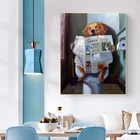 Картина на холсте с изображением собаки, газеты, забавные животные, Настенная картина для гостиной, туалета, украшение для дома