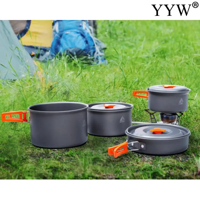 Murah Kualitas Berkemah Di Luar Ruangan Peralatan Masak Set Portable Peralatan 4-5 Orang Mangkuk Pot Sendok Tableware Alat Memasak Perjalanan Piknik Set
