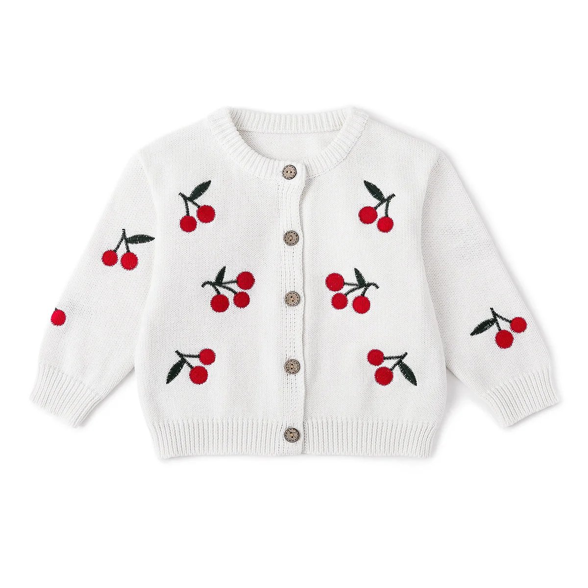 Curipeer Spring Newborn Baby Cardigans Coats White Girls Knitted Outerwear Cherry Embroidery Sweater Clothing Infant Tops |