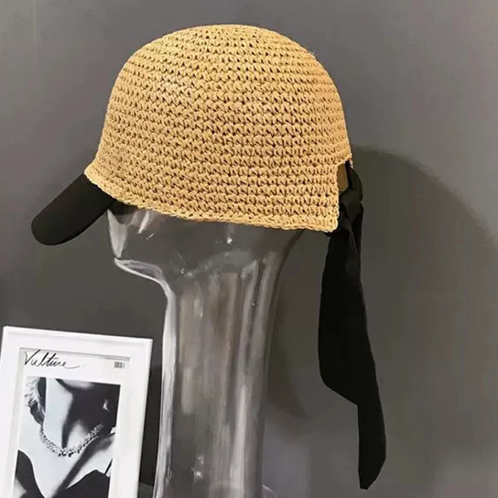 Женская Соломенная Кепка с бантом Повседневная Регулируемая козырьком дышащая