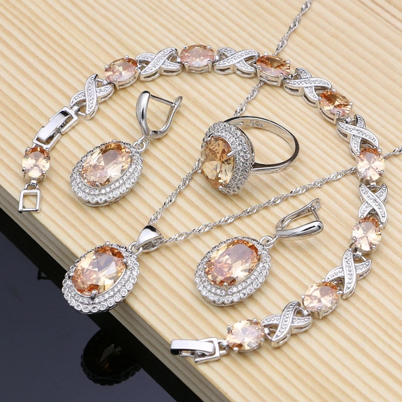 

Natural Champagne Topaz Earrings Exquisite Luxury Women Weeding Jewelry Sets Earring/Pendant/Necklace/Ring/Bracelet Dropshipping