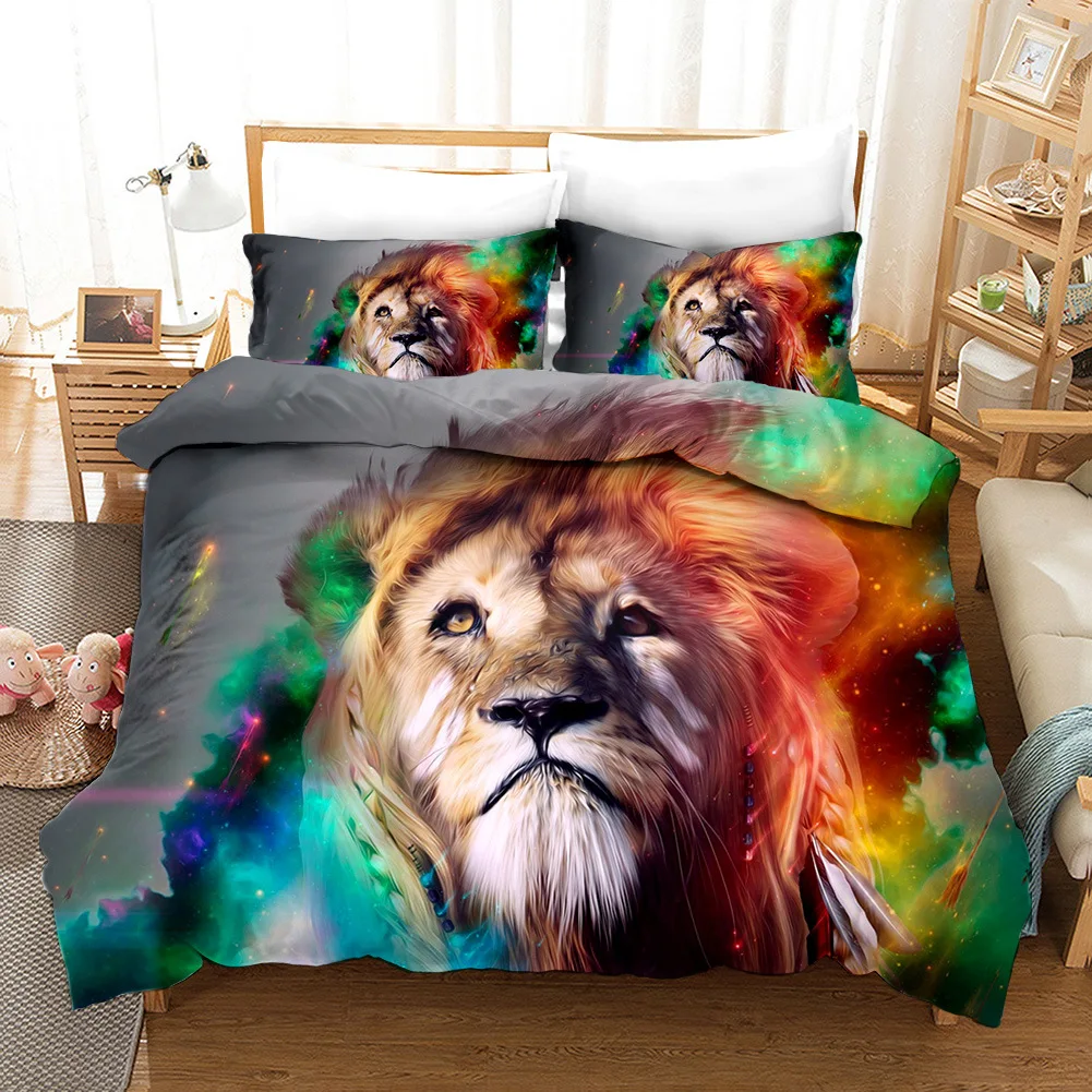 

The 3D Lion king printed pattern Bedding Set Pillowcases 3D Stereoscopic 2 Piece Pillow Cover And 1 Piece Duvet Cover