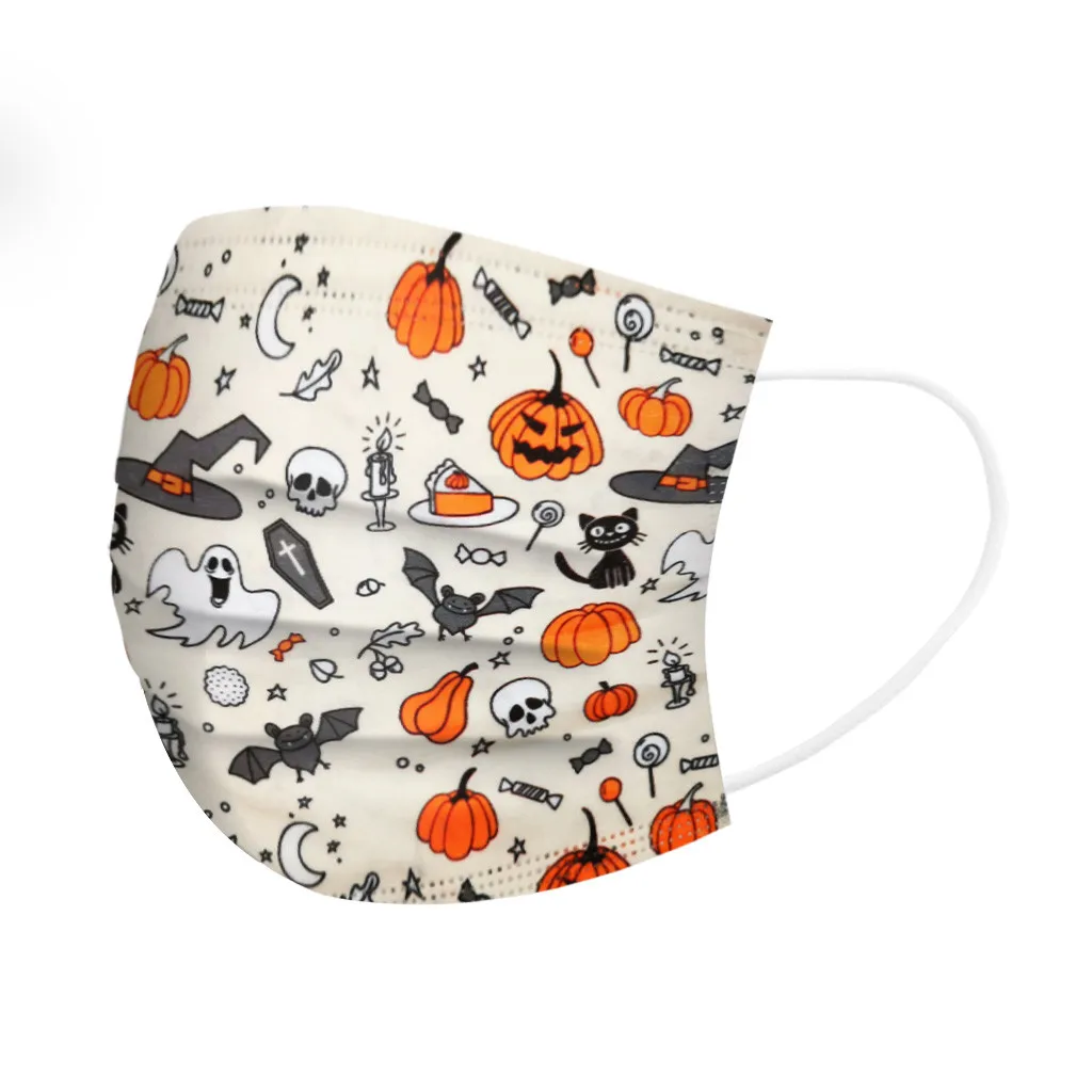 Детская маска с белым принтом на Хэллоуин 3 слойная дышащая одноразовая ушной