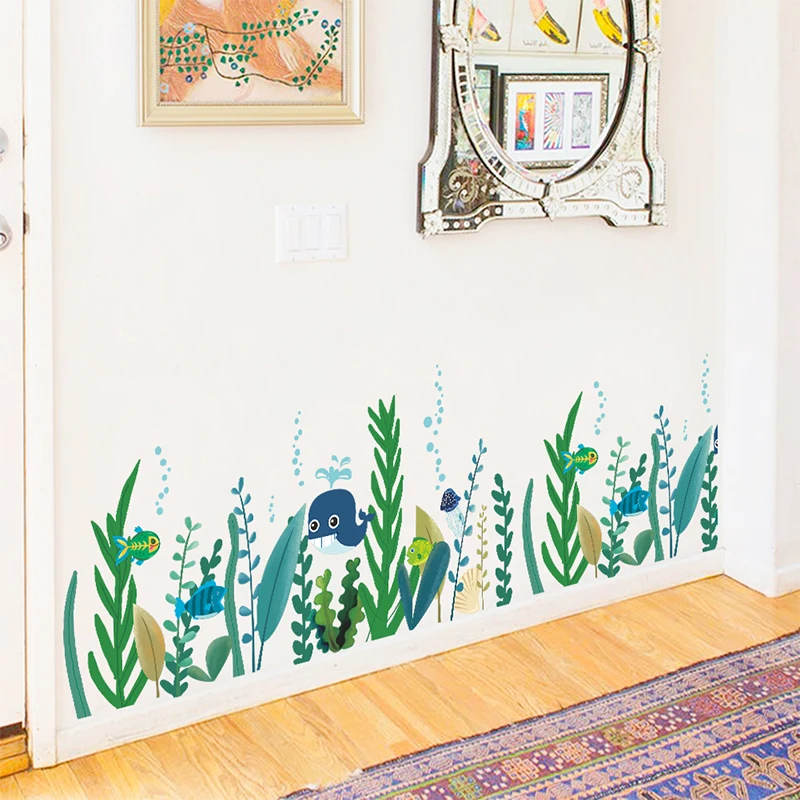 Мультфильм подморье Кит Рыба водоросли наклейки на стену для домашнего декора