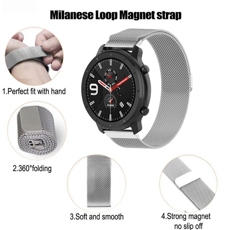 Ремешок для часов Xiaomi Amazfit GTR 47 мм Stratos 2 Pace для samsung gear S3 Galaxy 46 мм Миланский ремешок для часов силиконовый браслет