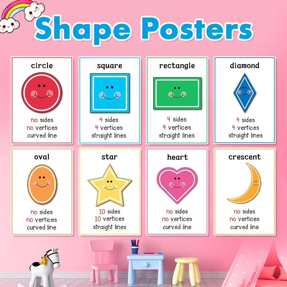 

12Pcs/Set Shapes English Flash Cards Word Card Kids Montessori Kindergarten Teaching Aids Learning Educational Toys For Children