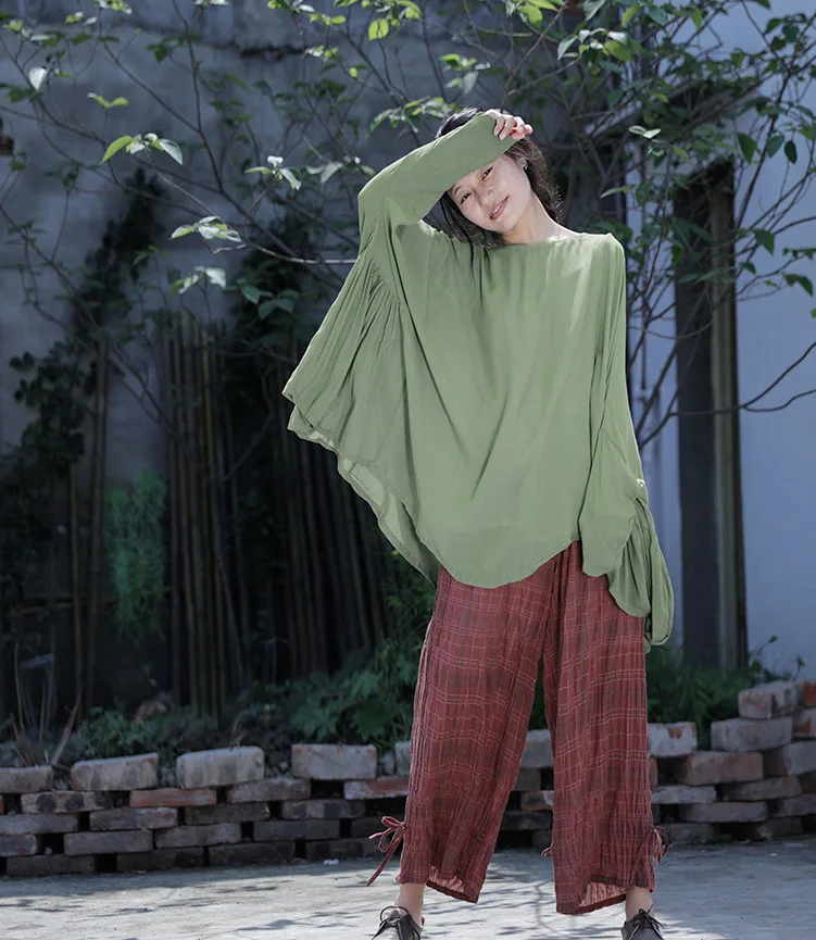 

Оригинальный летний Однотонный женский пуловер из хлопка и льна, женская простая короткая блузка с круглым вырезом, художественный Свободн...