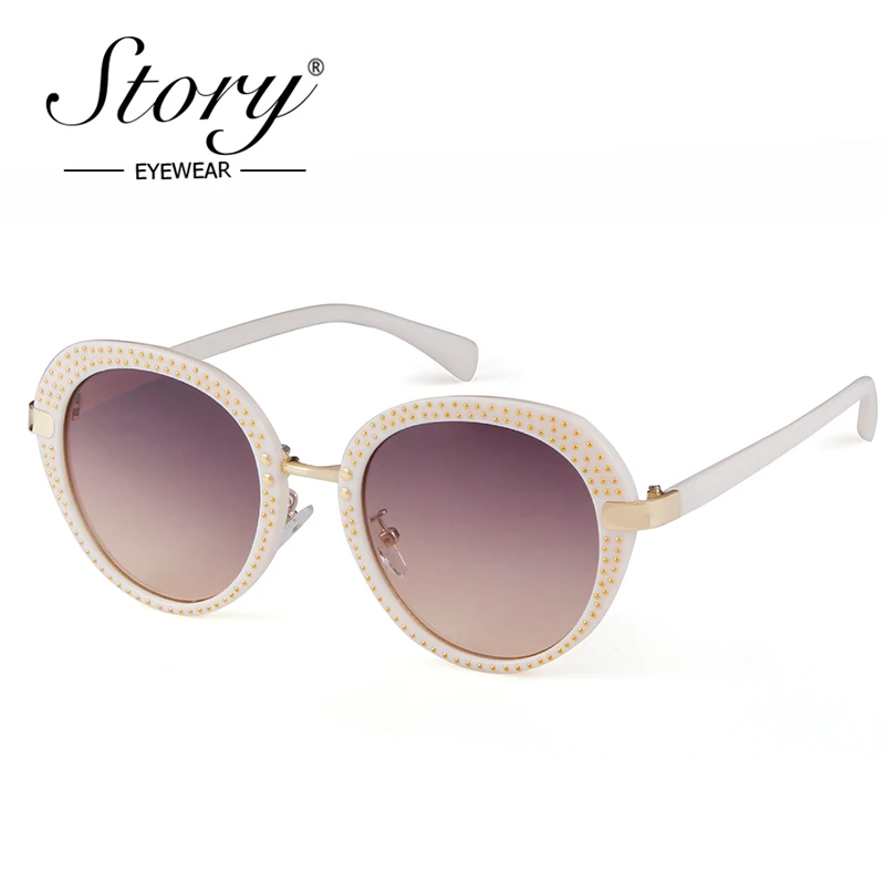 Овальные Солнцезащитные очки с заклепками STORY 2018 женские круглые винтажные