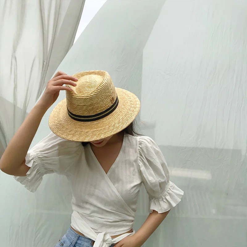 

Шляпа женская Соломенная с широкими полями, Панама от солнца в японском стиле, стандартная, с плоским козырьком, универсальная, для пляжа, ле...