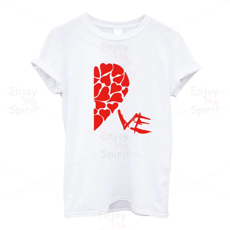 EnjoytheSpirit, новинка, летние забавные парные футболки, наполовину красное сердце, любовь, печать, хлопок, круглый вырез, футболки, крутая, короткий рукав, парная одежда - Цвет: P915WWhite