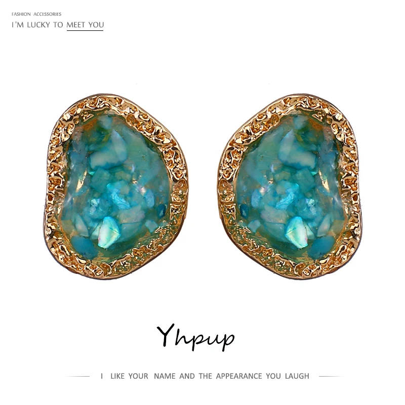 Женские маленькие серьги гвоздики Yhpup корейские геометрические из разноцветной