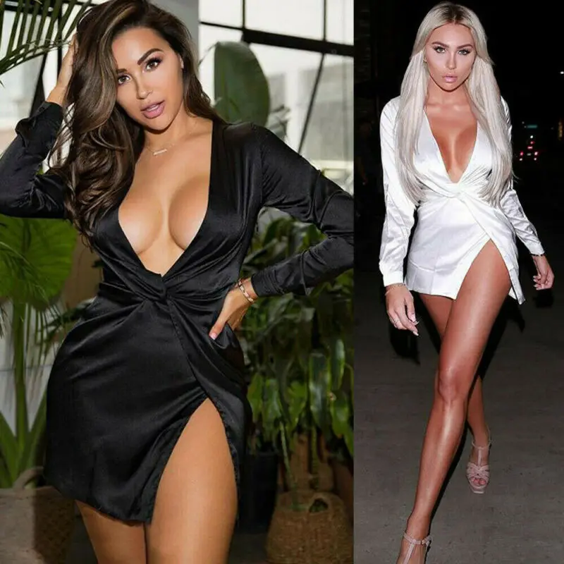 Сексуальное облегающее официальное женское платье из сатина с глубоким