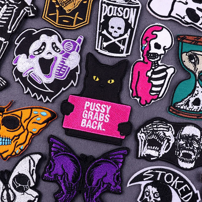 

Hippie Patch Punk Patches Iron On Clothes Skull Patches Embroidered For Clothing Stripe Badge Sticker On Clothes Applique Decor