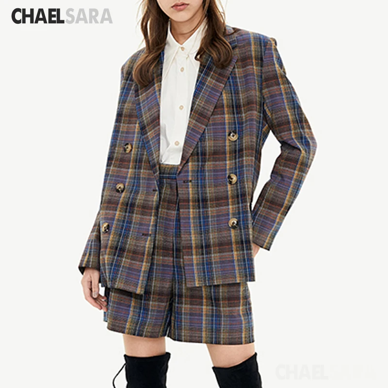 2020 весенне-осенний винтажный клетчатый комплект из двух предметов Женский