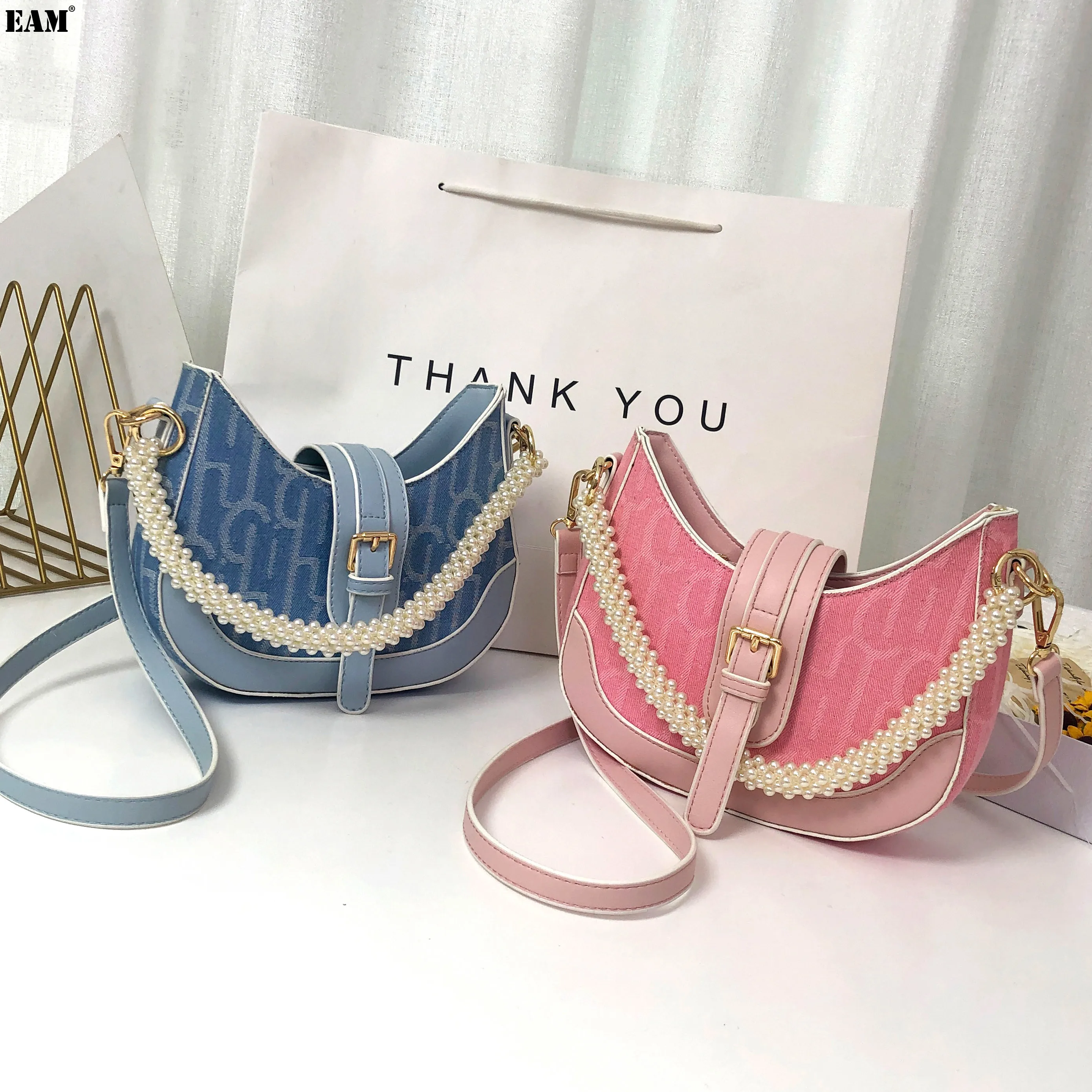 

Женская сумка через плечо [EAM], красная сумка-мессенджер через плечо с сеткой для подмышек, новинка 2021, универсальная, с жемчугом, 18A6138