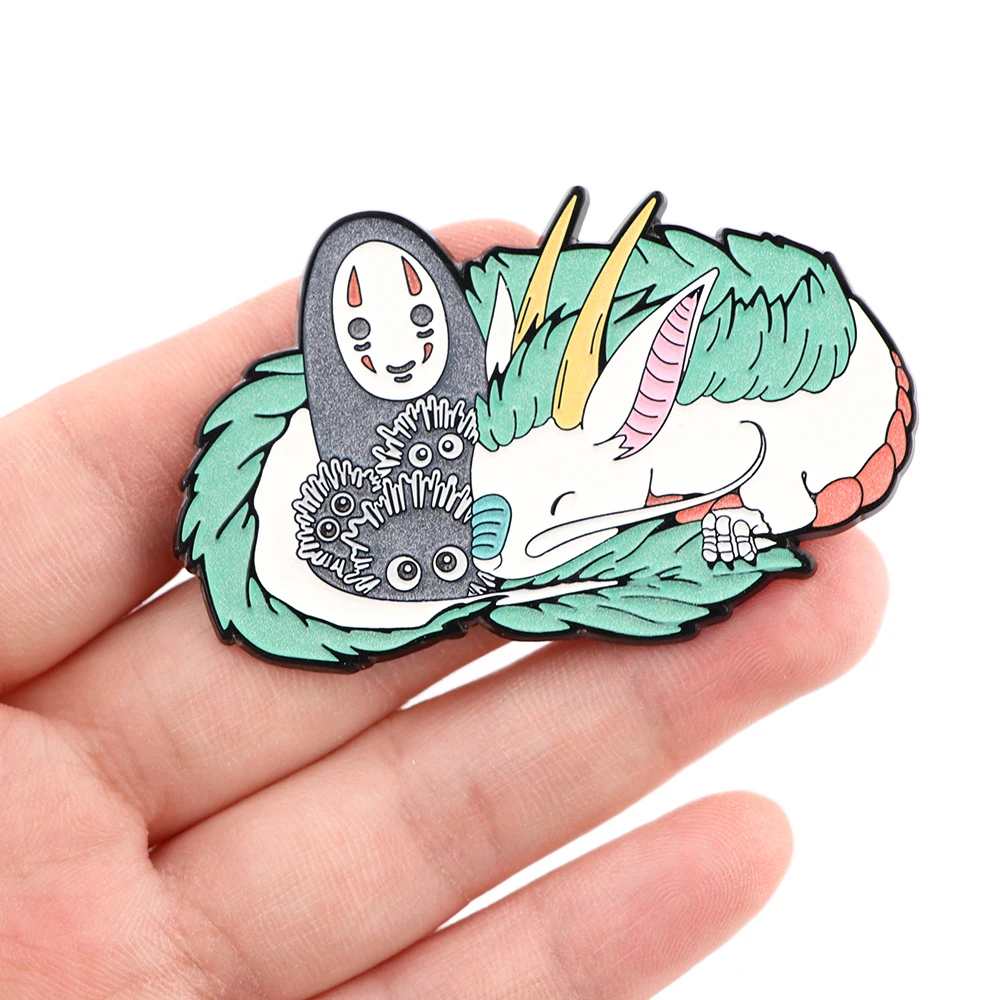 Брошь на булавке LT765 с эмалью в виде японского аниме дракона для рюкзака сумки