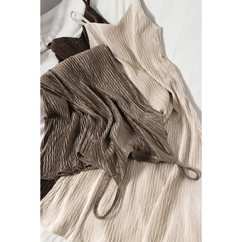 

2021 spring and summer women's vest skirt casual velvet sexy camisole stretch female V-neck pleated sexy dress