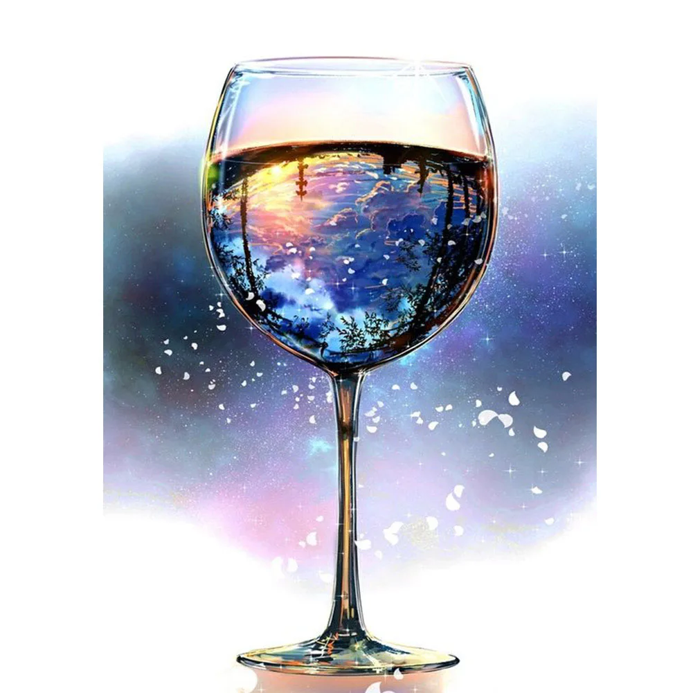 

5D Diy Diamond Painting Blue Sky Scence Wine Cup Rhinestone Square/round Diamond Embroidery Mosaic Bead Home Decoration Gift