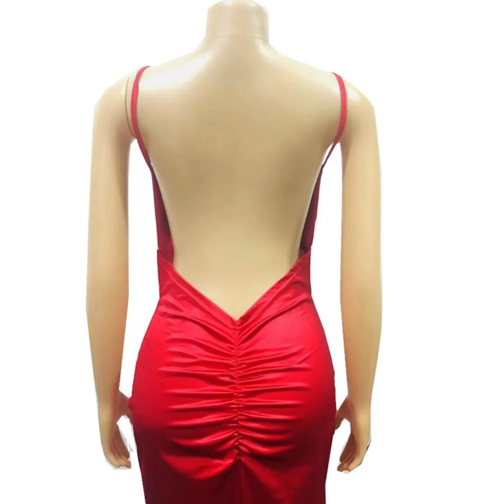 Сексуальное длинное платье макси с открытой спиной летнее атласное вечернее на