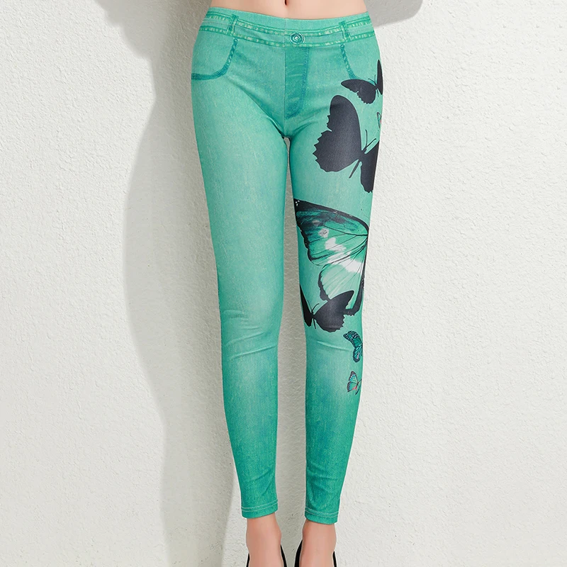 Леггинсы женские с завышенной талией длинные брюки-карандаш 3D-принтом бабочек