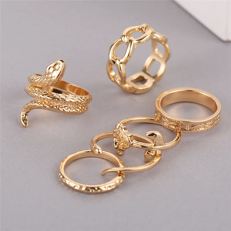 

Vintage Gold Snake Rings Set For Women Trendy Silver Color Geometric Cross Rose Moon Chain Rings 2021 NEW Jewelry Gift