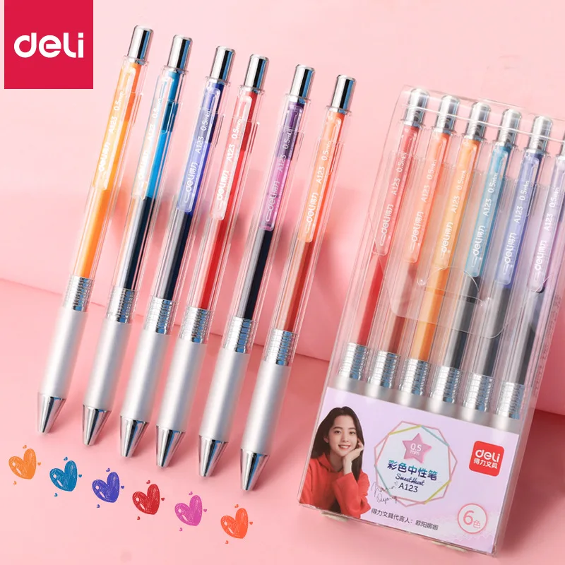 Deli Набор цветных гелевых ручек 6 цветов/1 набор большой емкости
