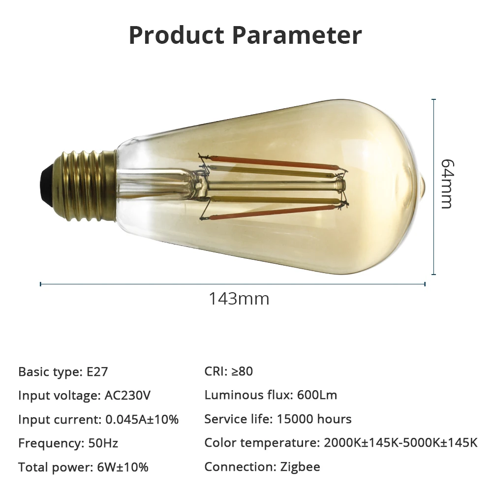 

Benexmart Tuya Zigbee Smart LED Tungsten Lamp ST64 E27 Filament Bulb with Amber Glass 220 240V Alexa Google Home Timer