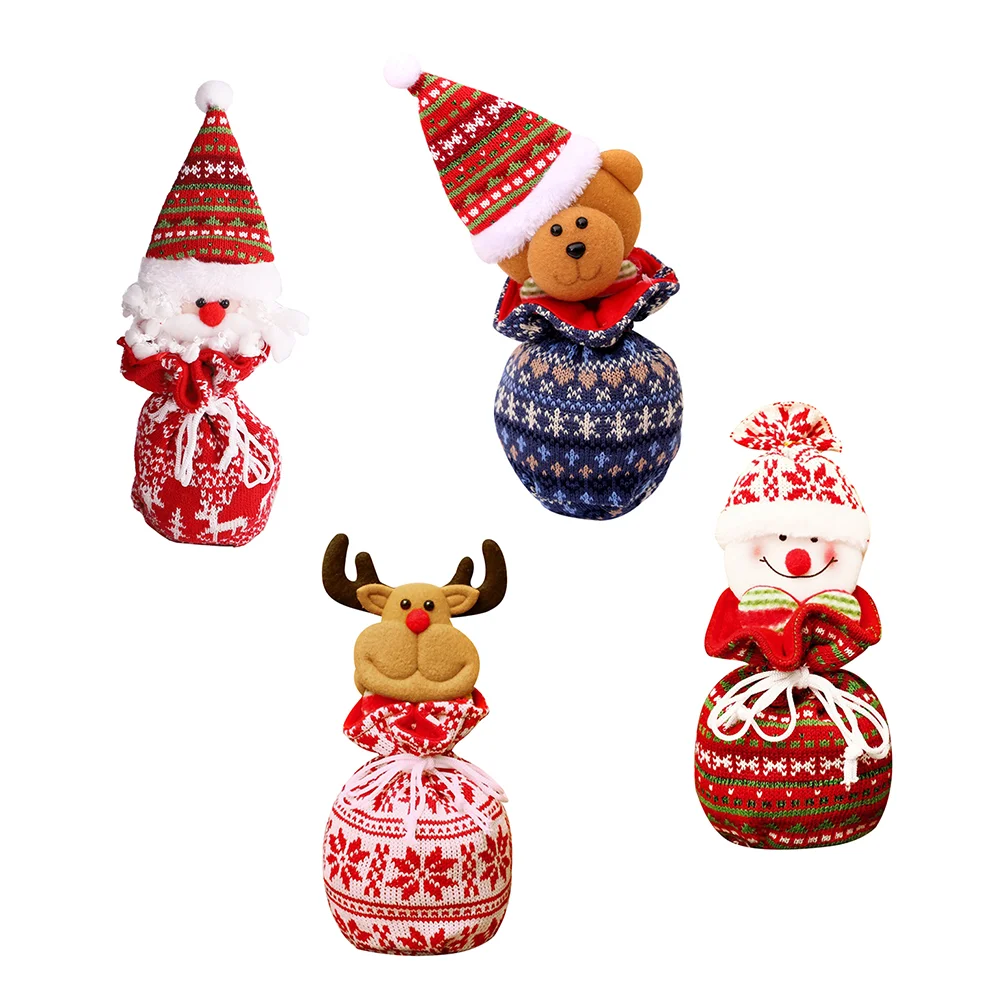 

4pcs Christmas Knitting Gift Pouch Candy Bag Apple Storage Drawstring Bags