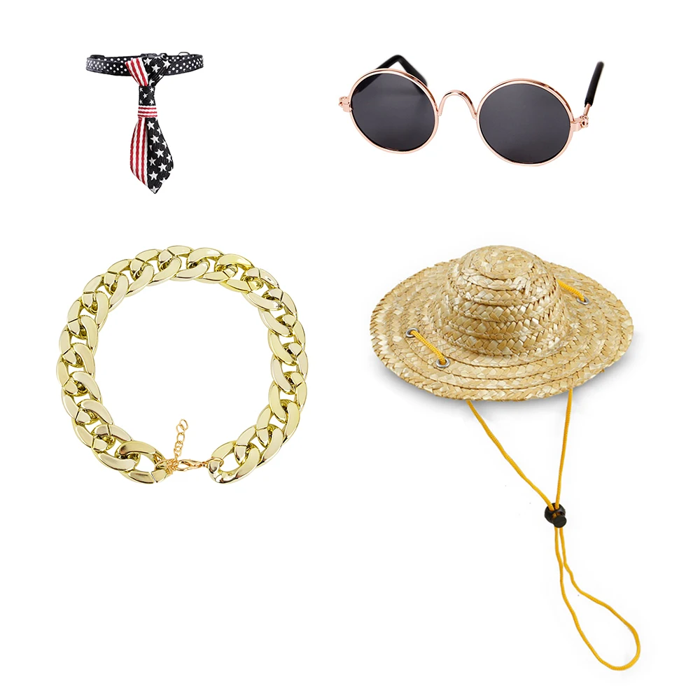 

2/3/4Pcs Cat And Dog Necklace Tie Sunglasses Straw Hat Clothing Accessories Pet Photo Props Beauty Photo Props Accessories