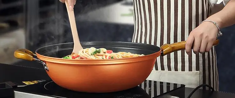 Кухонная кастрюля 32 см, железная сковорода, сохраняющая тепло, вакуумная кастрюля, для закипания, для сохранения здоровья, сковорода для приготовления пищи, сковорода-вок с крышкой - Цвет: Red without cover