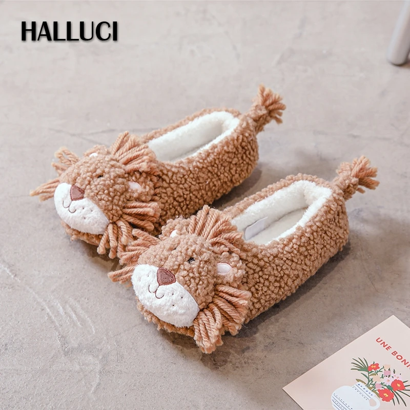 Симпатичные домашние тапочки для пар Лев женские и мужские японская зимняя