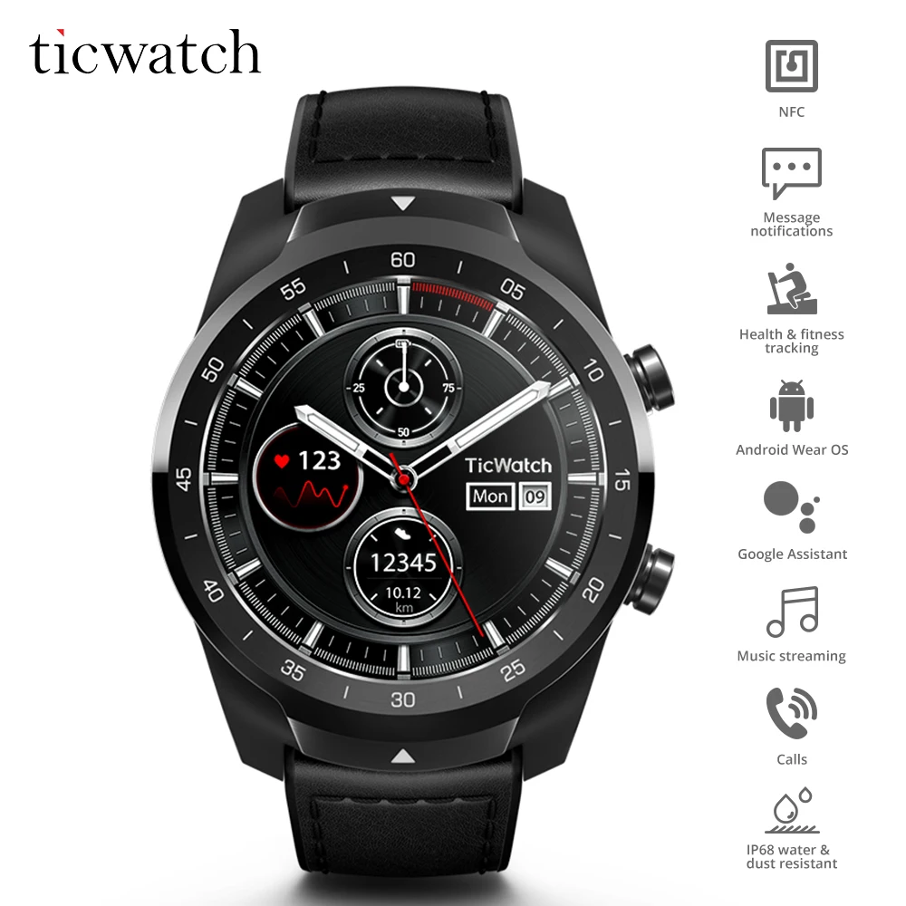 Умные часы Ticwatch Pro Bluetooth V4.2 gps NFC платежи/Google Assistant IP68 Защита от воды и пыли спорт