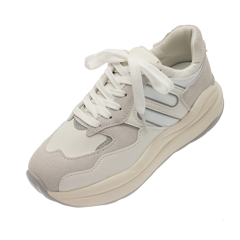 

Замшевые Кожаные кроссовки на массивной платформе, женские отражающие белые кроссовки, дышащая сетчатая обувь, женская спортивная обувь