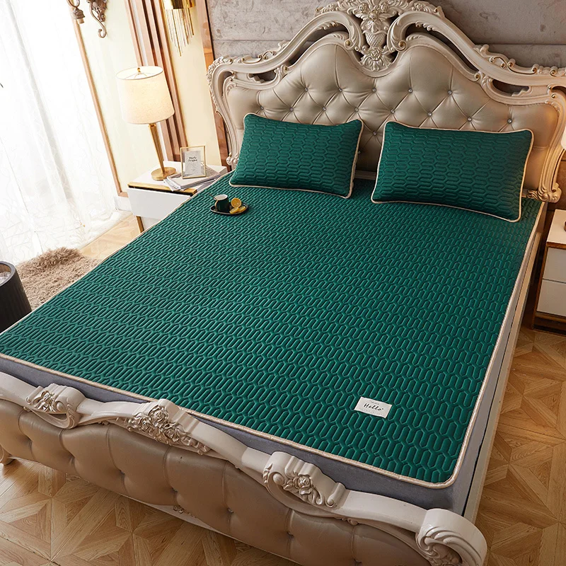 

Summer Bed Sheet and Pillowcase Cool Latex Mat Home Solid Color Fitted Sheet Washable Anti-slip Mattress Cover 3pcs Bedding Set