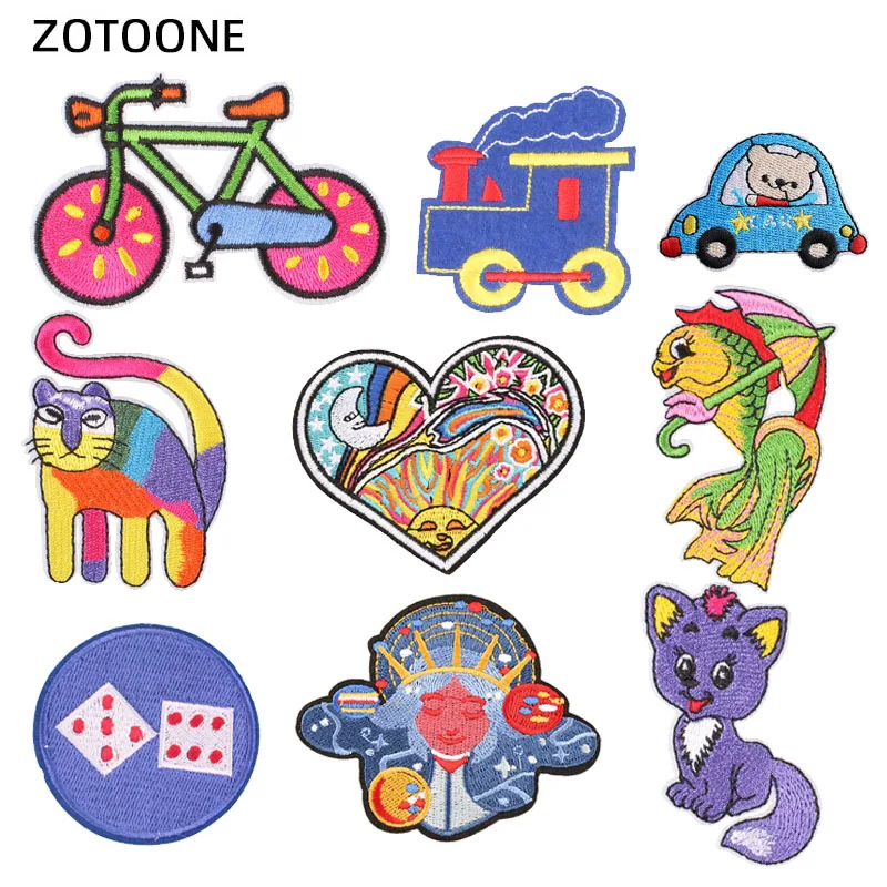 ZOTOONE Bike Parches Embroidered Iron on Patches for Clothing Cute Cat Heart Patches DIY Stripes Cartoon Car Badges Appliques I