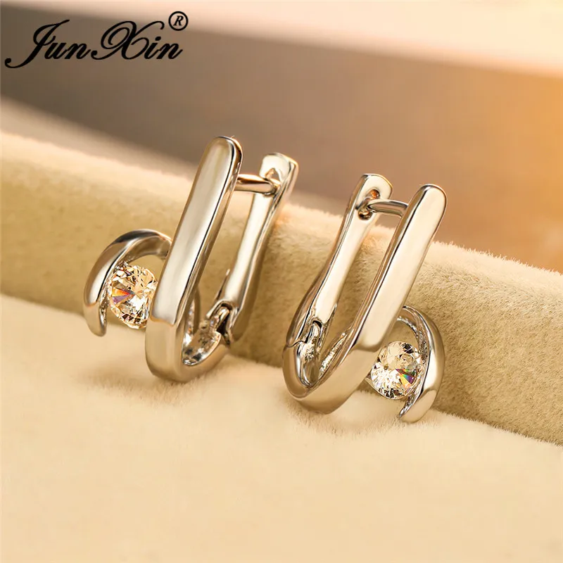 Уникальные геометрические серьги кольца с кристаллами для женщин белые золотые