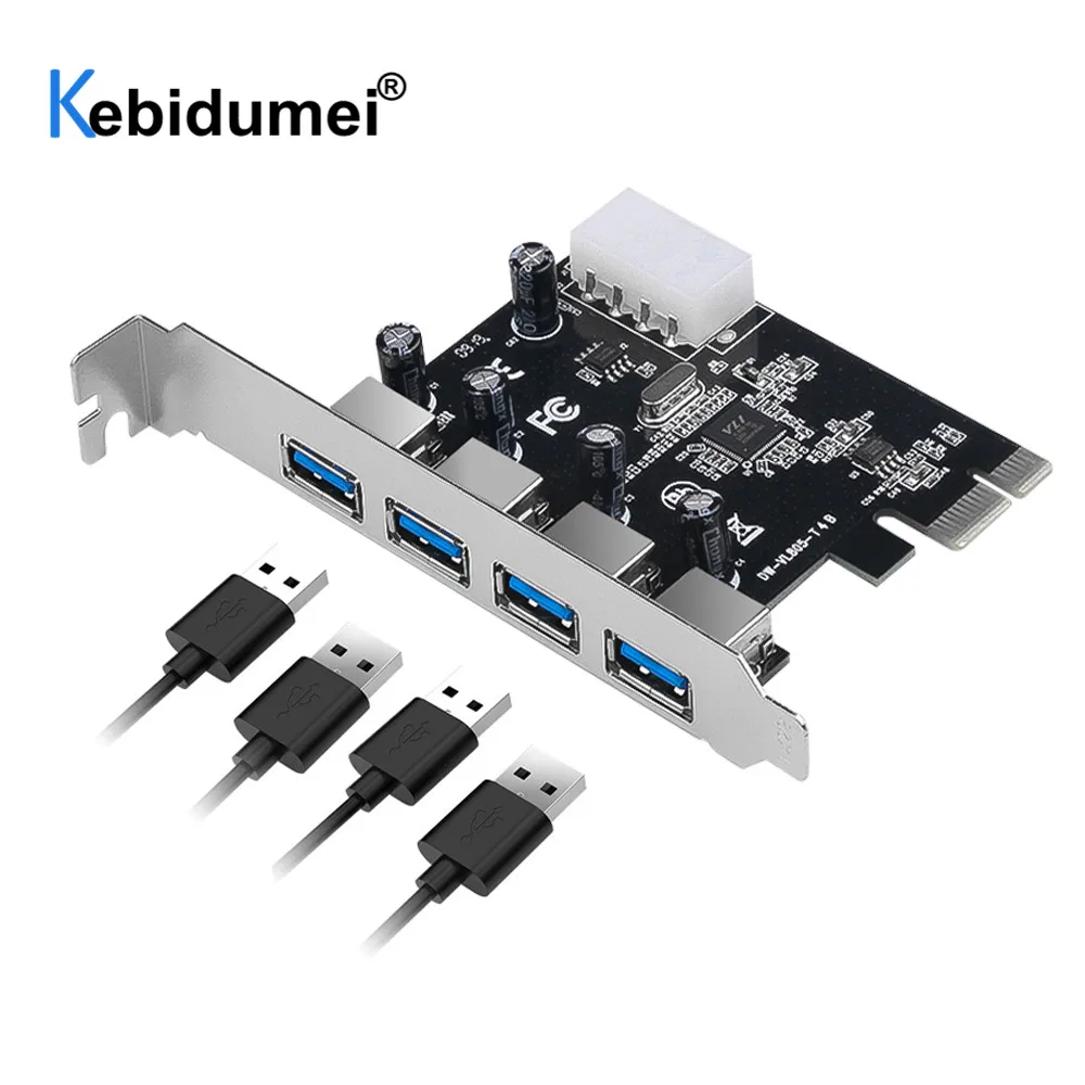 

Kebidumei 4 порта USB 3,0 PCI-E адаптер расширения внешний 4 порта USB3.0 Hub PCI-E карта для настольного компьютера