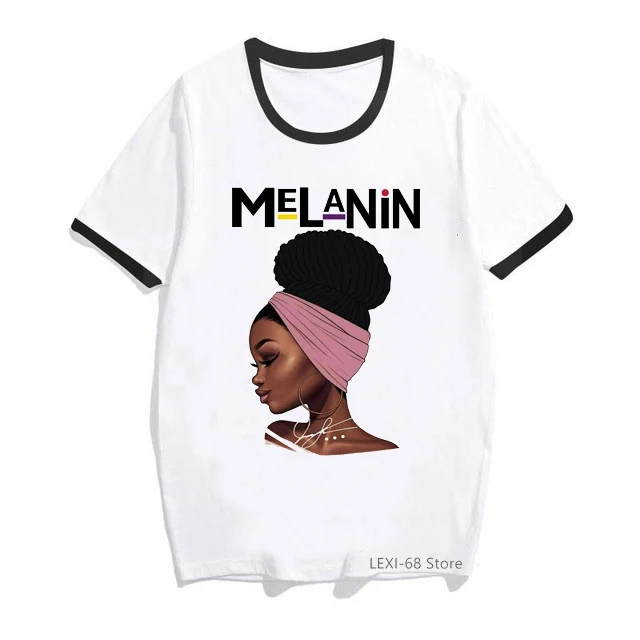 

2021 hote sale summer tops melanin black girl print t shirt women I Am A Strong Melanin Queen tshirt femme History Month T-shirt