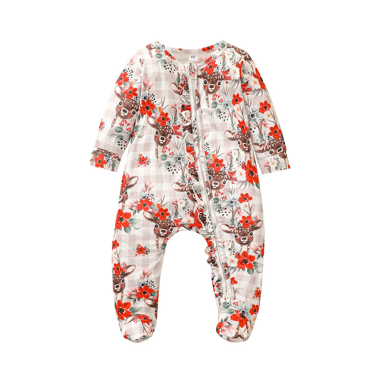 

Children's Jumpsuits Newborn Cartoon Cotton Clothes Girls Jumpsuits Baby Toddler Clothes Kids Pajamas One-piece Set Elk Autumn