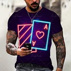 Мужская модная летняя футболка, уличная индивидуализированная одежда с круглым вырезом, с коротким рукавом, неоновый Повседневный Топ, 3D Рисунок покера
